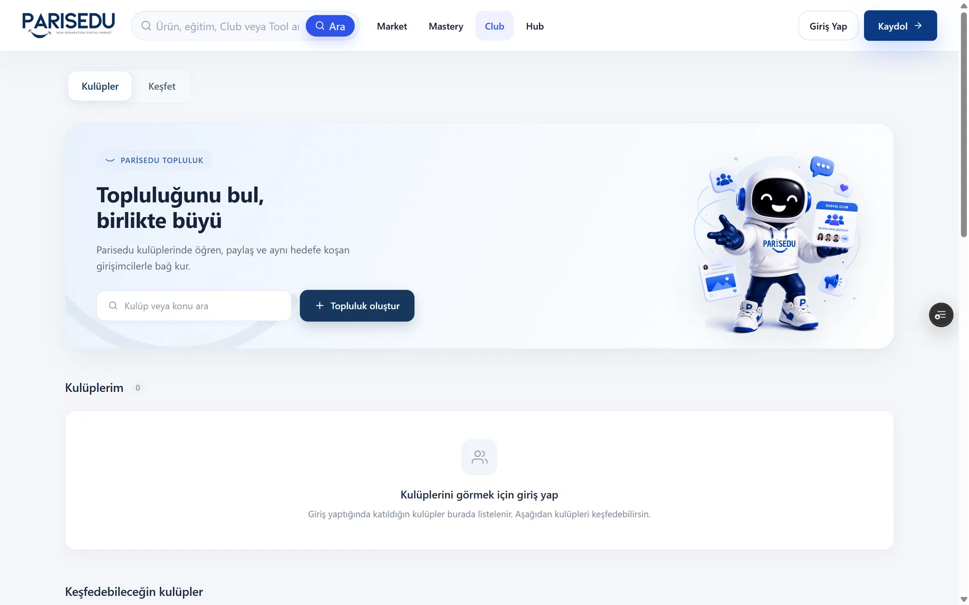 Parisedu Club: the screen for finding and starting communities