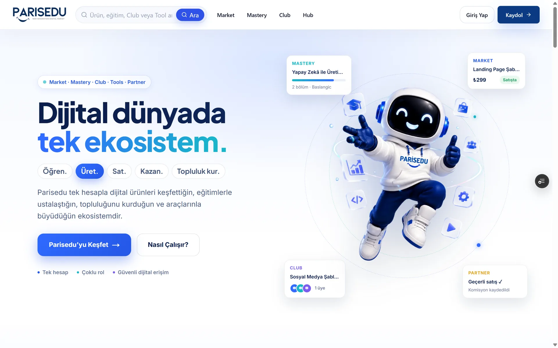 The Parisedu home page: digital products, courses, community and tools in one ecosystem