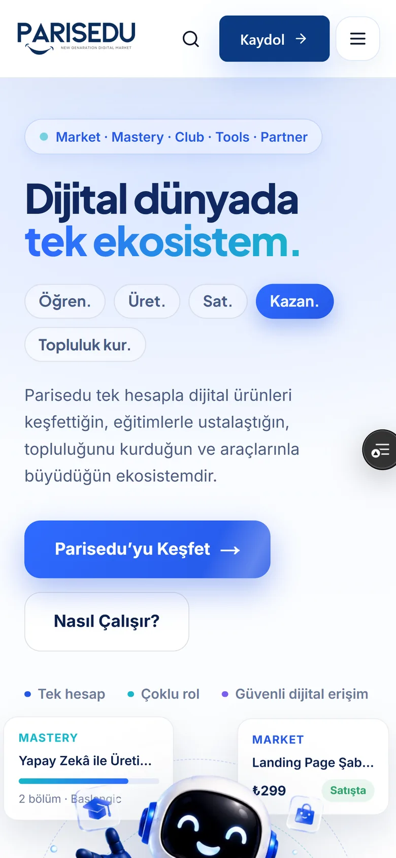 The Parisedu home page on a phone