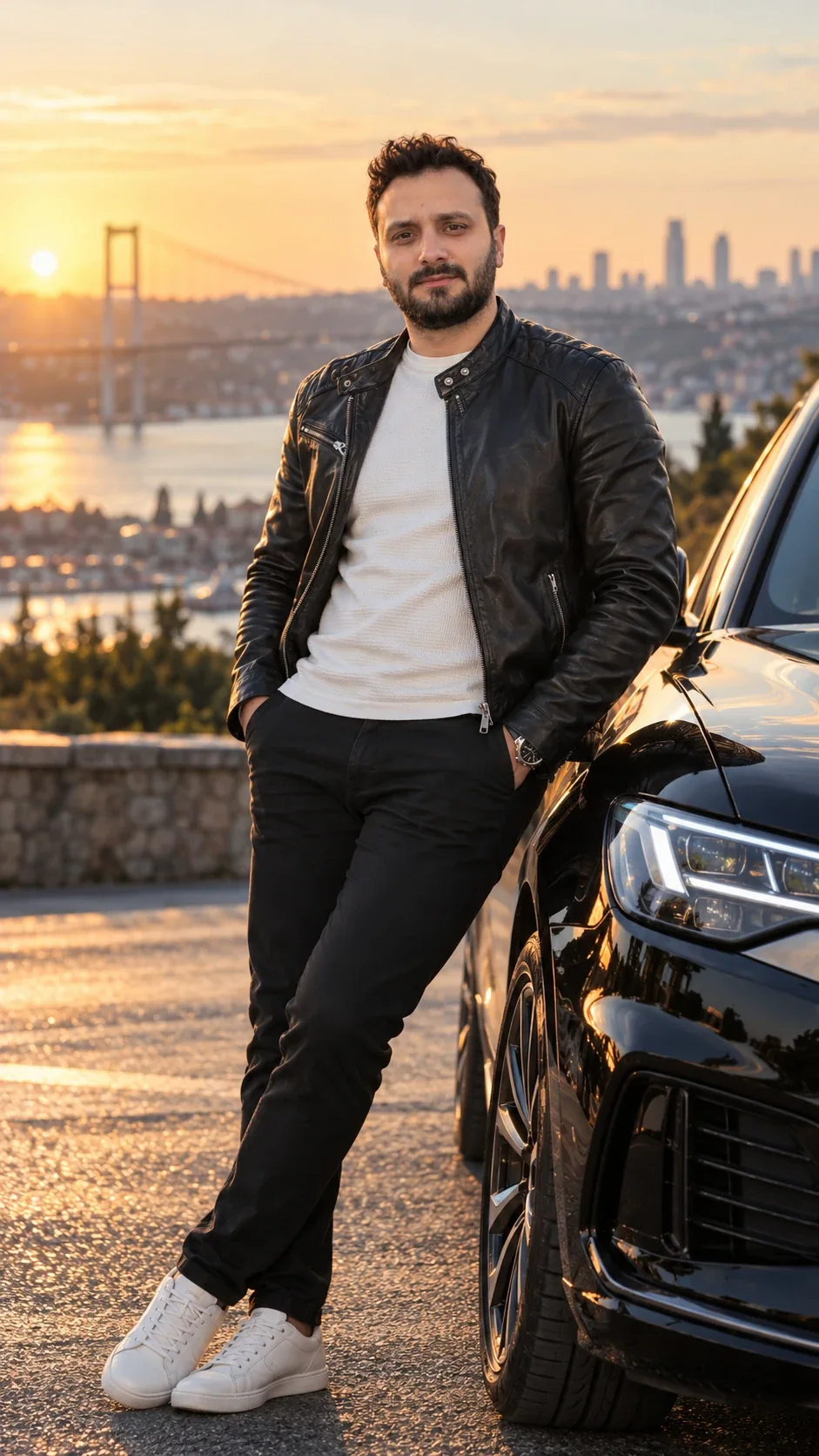 Ayhan Yeniçeri, Gosedu’s founder, on a hill above the Bosphorus in Istanbul at sunset